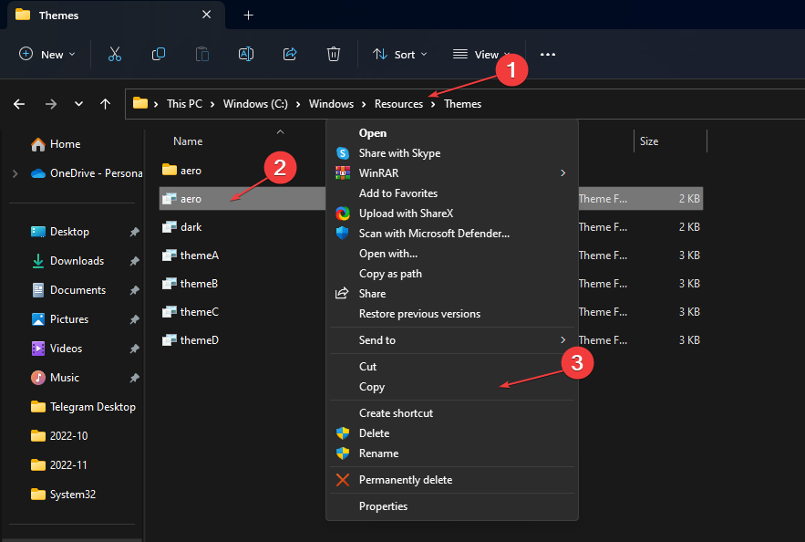 Копирование файла темы из системной папки