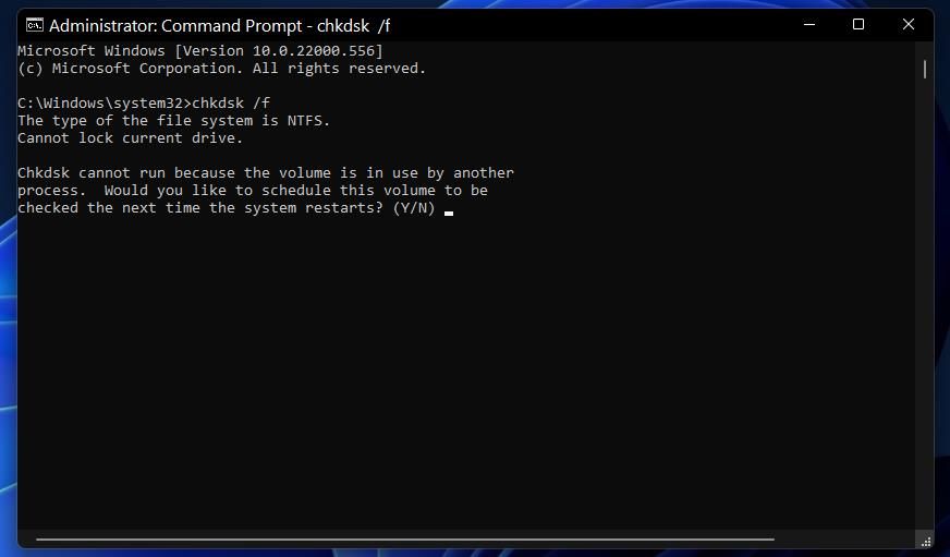 Запуск проверки диска CHKDSK