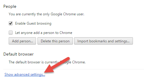Показать дополнительные настройки в Chrome