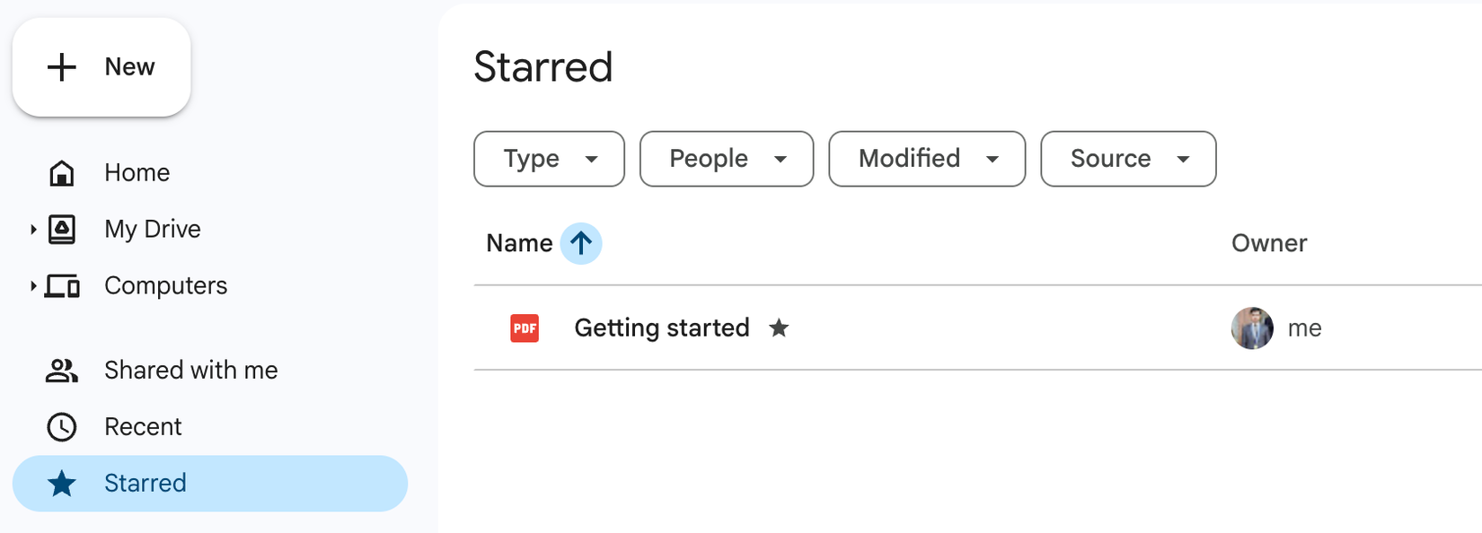 Проверка помеченных файлов в разделе «Помеченные» в Google Drive.