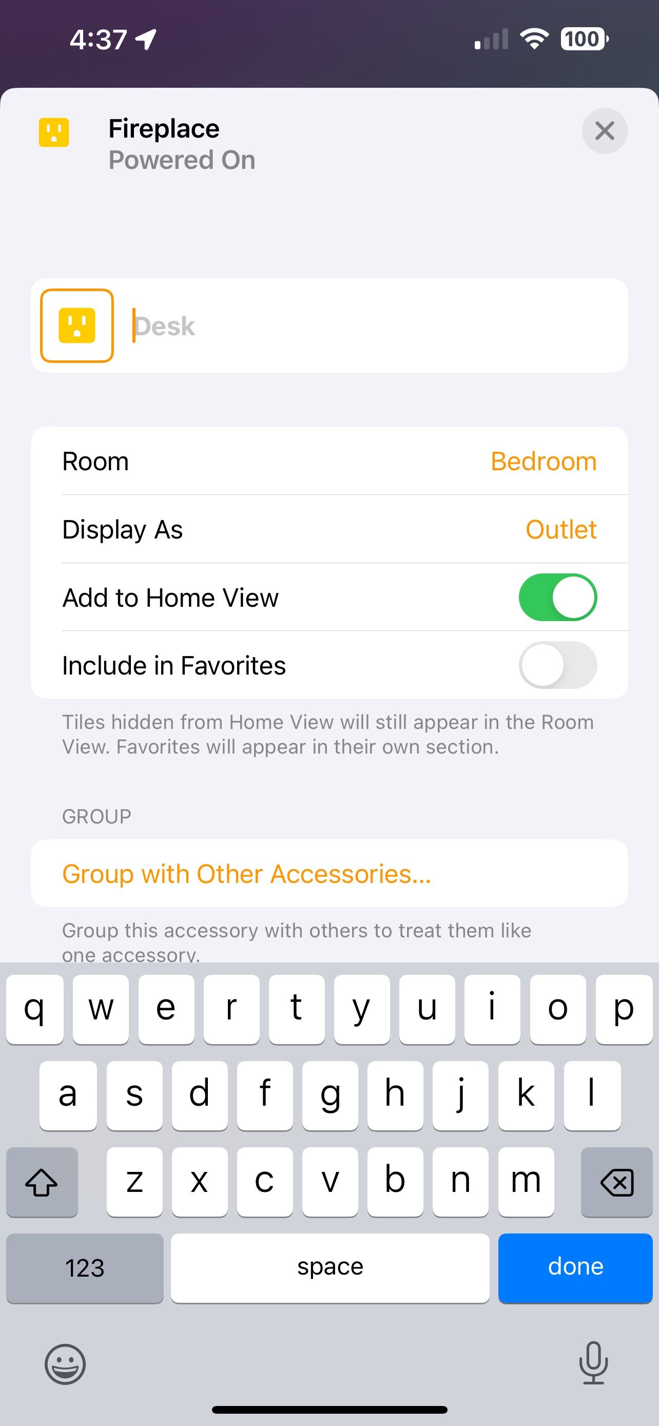 Пустое поле для имени устройства в приложении «Дом»