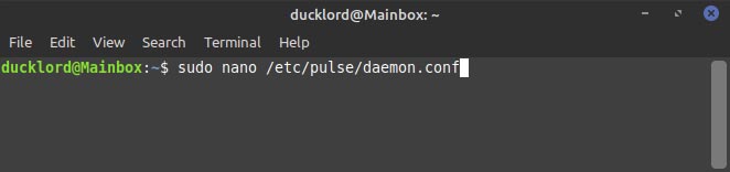 Редактирование /etc/pulse/daemon.conf в nano