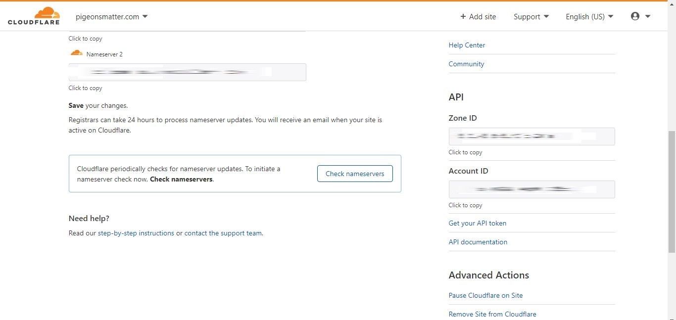 Проверка изменения nameserver в Cloudflare