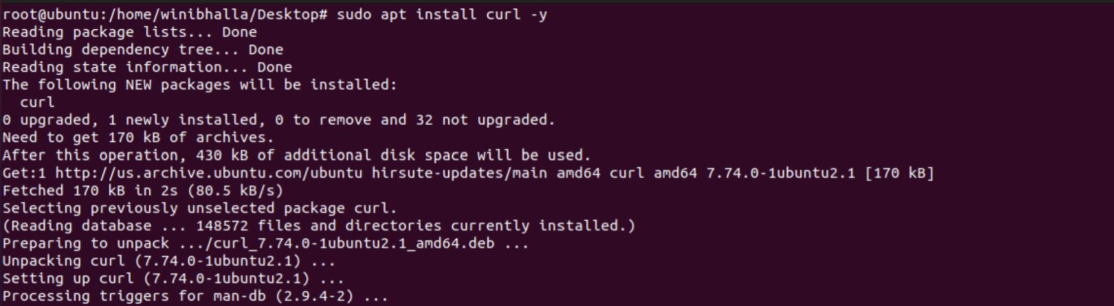 Установка curl в Ubuntu