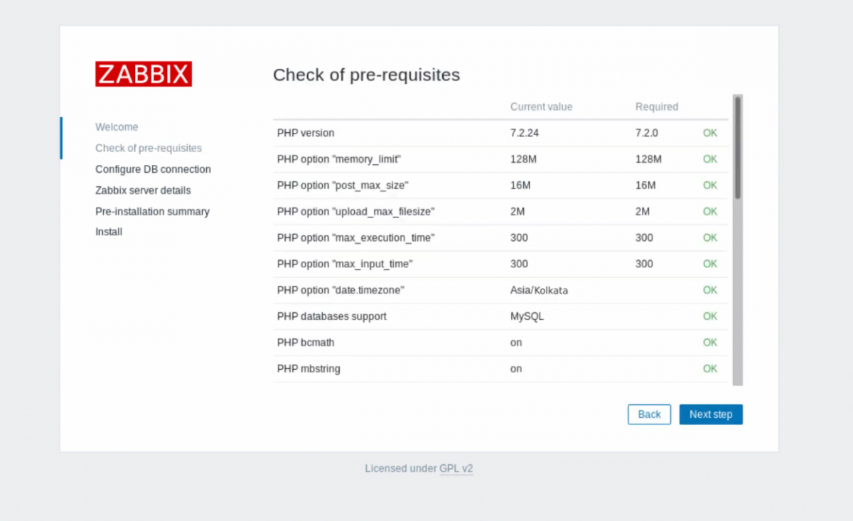 Проверка зависимостей и настроек Zabbix в веб-интерфейсе