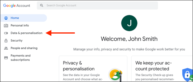 Нажмите Данные и персонализация