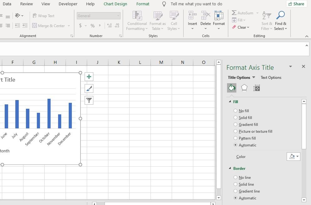 Панель форматирования названия оси с параметрами шрифта и выравнивания