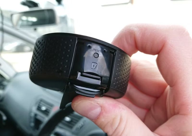 The microSD card slot on a dashcam