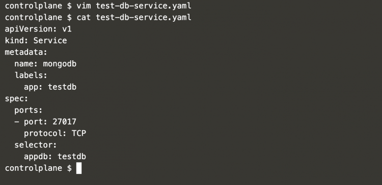 Файл test-db-service.yaml — Service для доступа к MongoDB внутри кластера