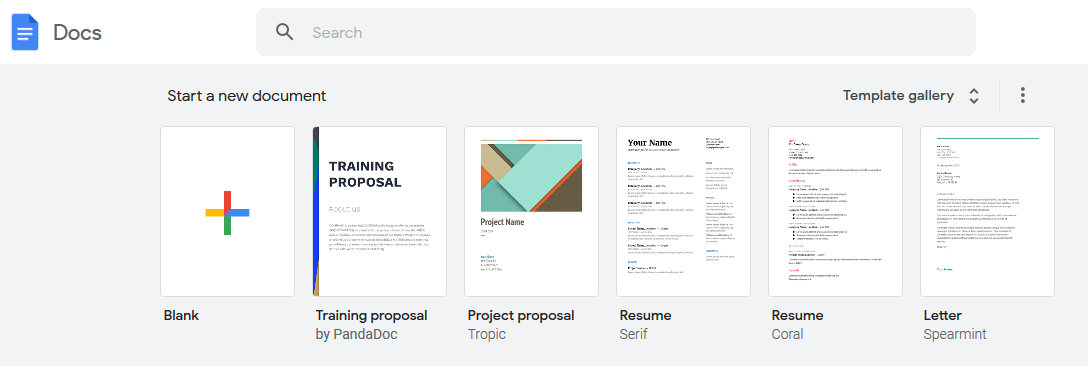 Пустой документ Google Docs и кнопка создания
