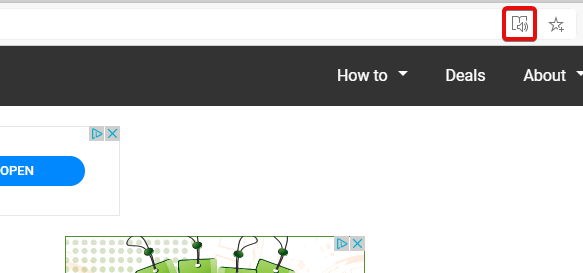 Изображение: значок режима чтения в адресной строке Edge — иконка книги со звуковым символом