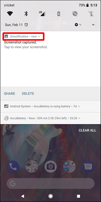 Восстановленное уведомление, сгенерированное Unnotification