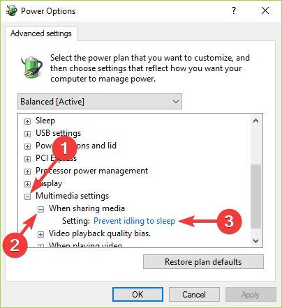 Параметры мультимедиа: предотвращение бездействия при совместном использовании медиа