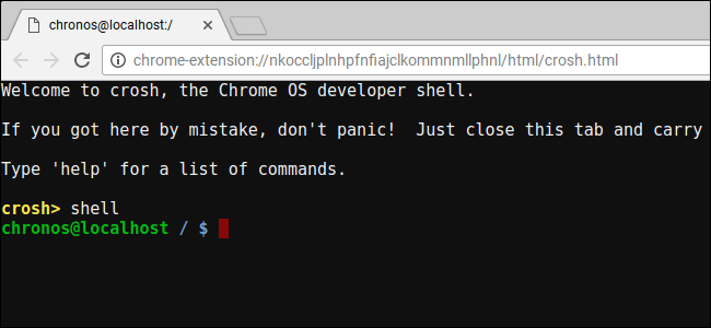 ввод команды shell в терминале Crosh