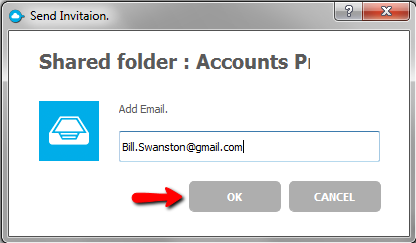 Форма ввода e-mail при отправке приглашения в общую папку