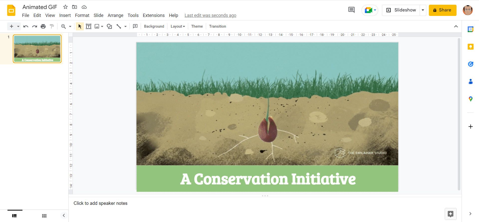 Анимированный GIF в титульном слайде для привлечения внимания