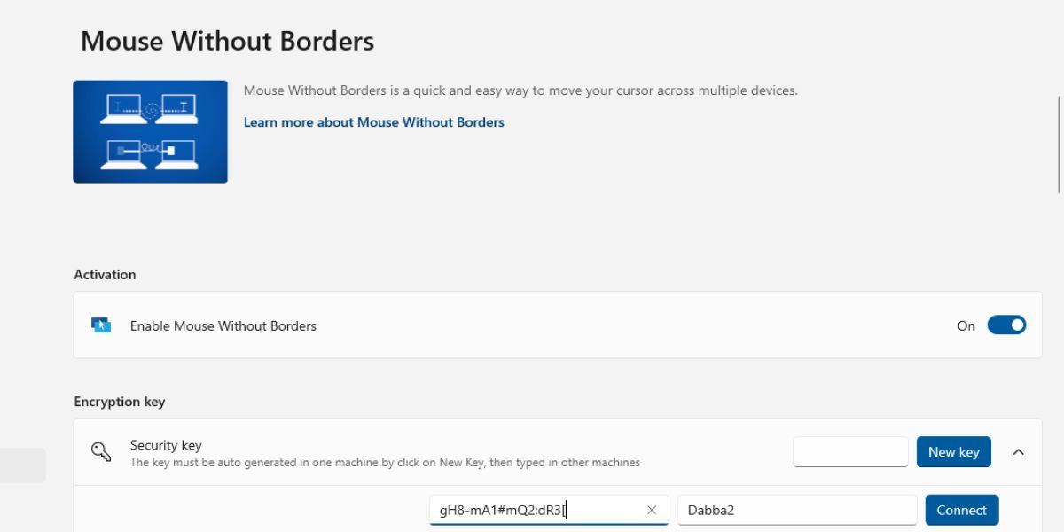 Подключение второго ПК: ввод имени компьютера и ключа