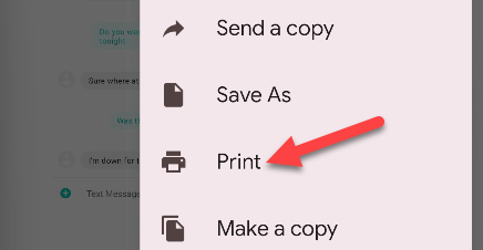 Выберите «Печать» или «Сохранить как PDF» в меню печати Android.