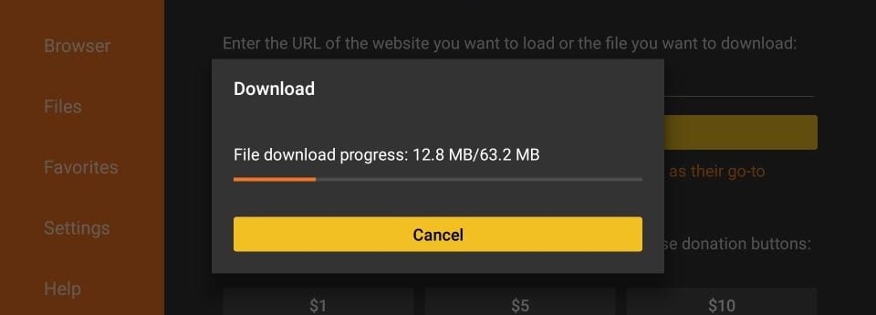 Kodi APK 다운로드 진행 화면