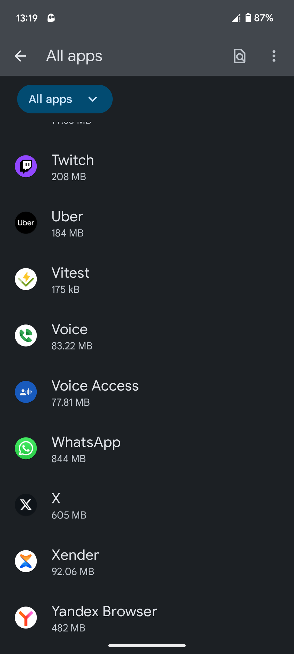 Список установленных приложений на Android
