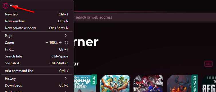 Иконка 'Меню' в Opera