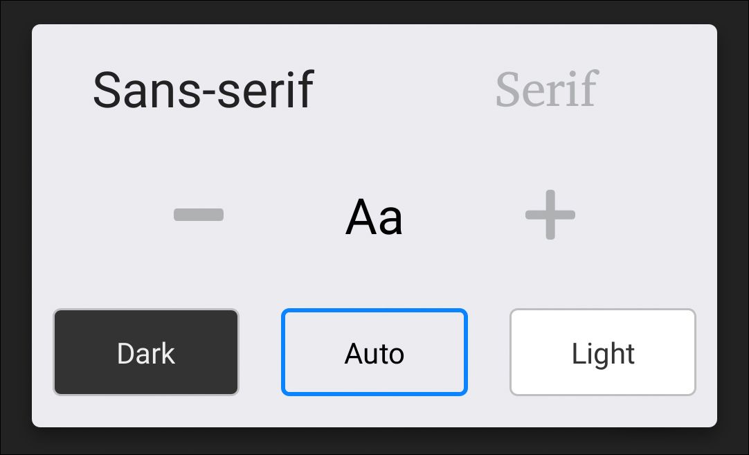 Параметры Reader View на мобильном устройстве — выбор шрифта и фона