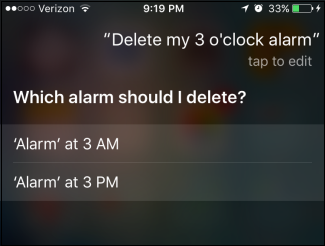 Список будильников для удаления в Siri