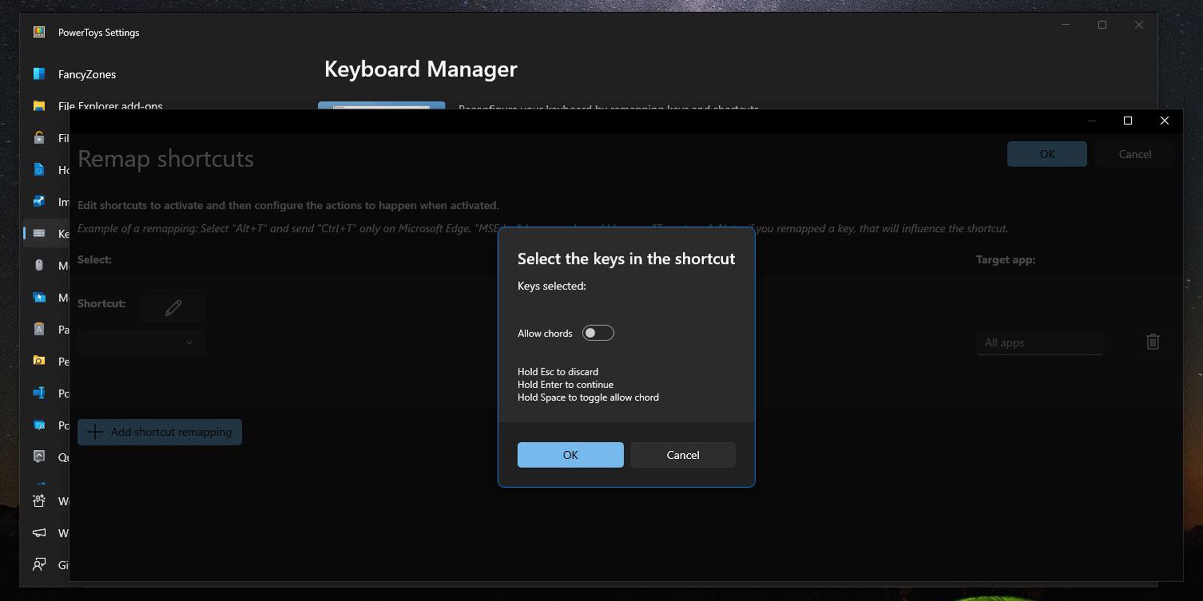 Создание сочетания в PowerToys