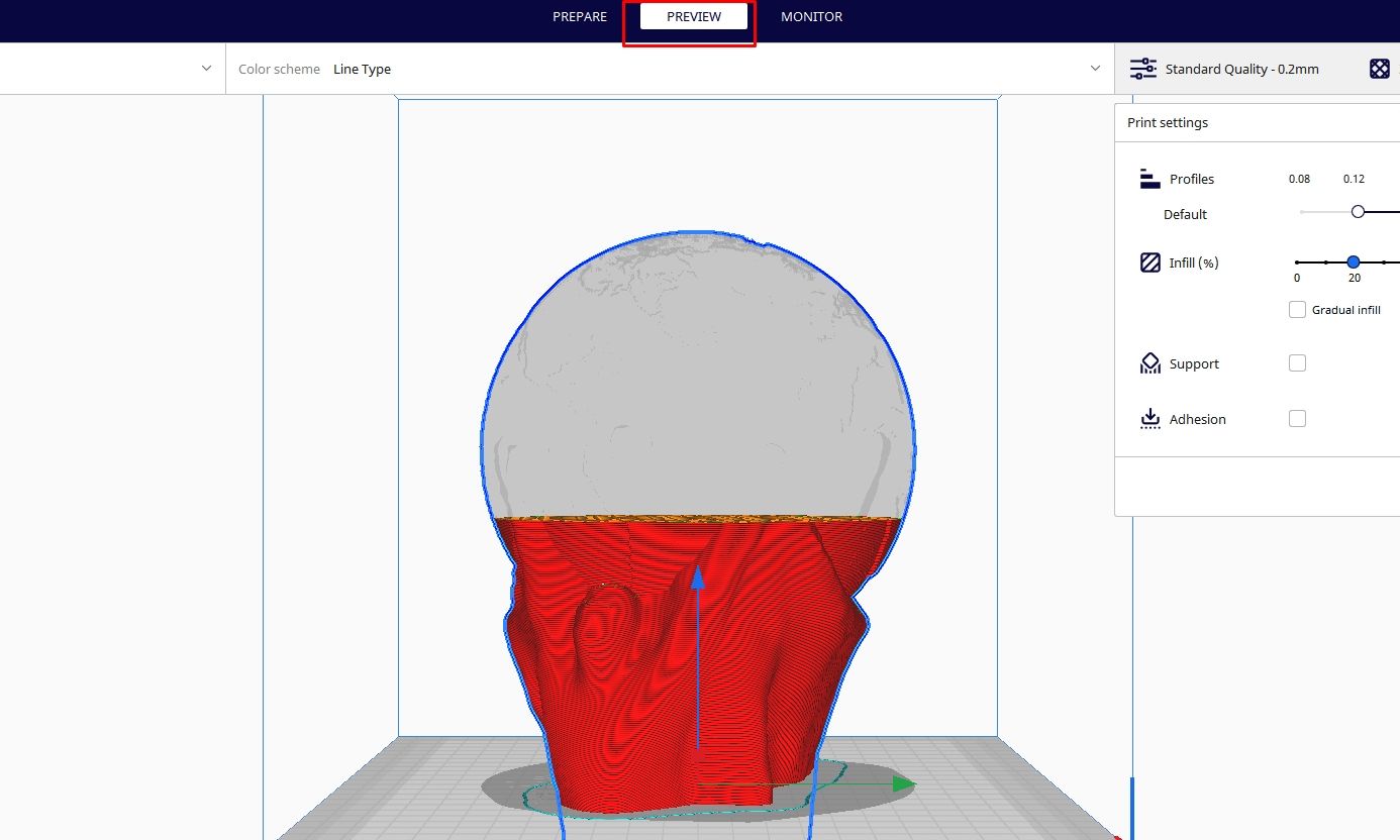 Previewing a model being sliced in Cura