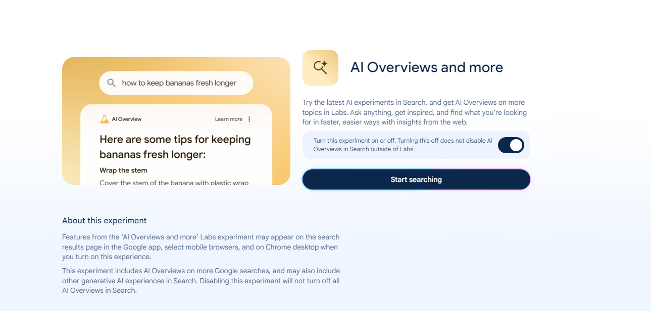Отключение AI Overviews в Search Labs