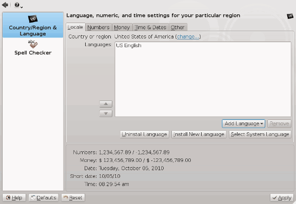 Настройка языка и региона в KDE