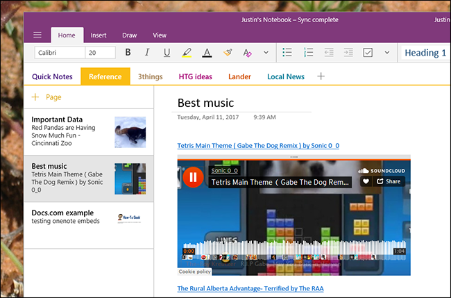 Встраивание трека SoundCloud с элементами воспроизведения внутри заметки OneNote
