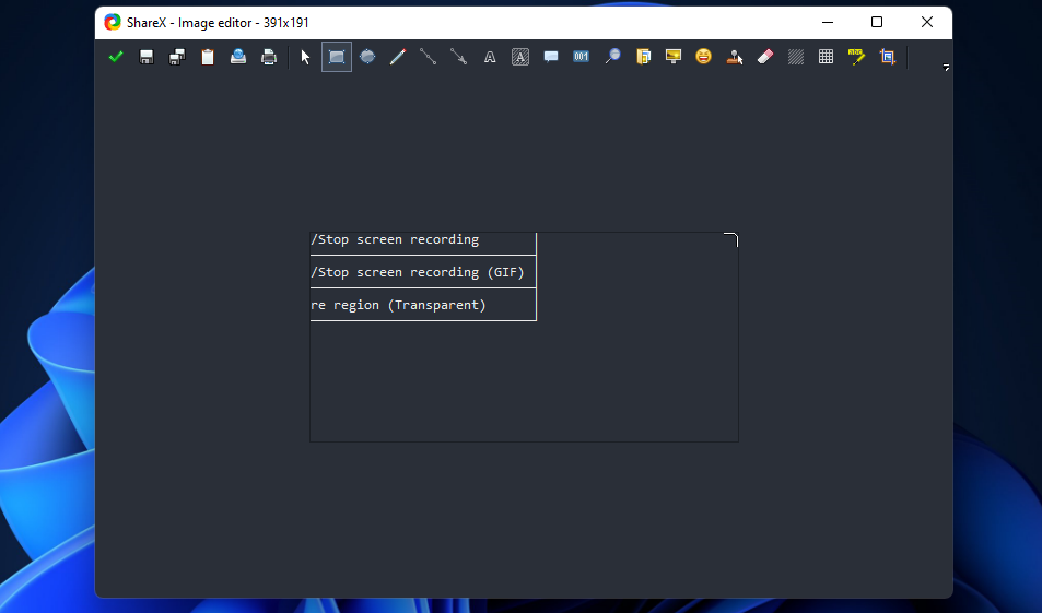 Окно встроенного редактора изображений ShareX