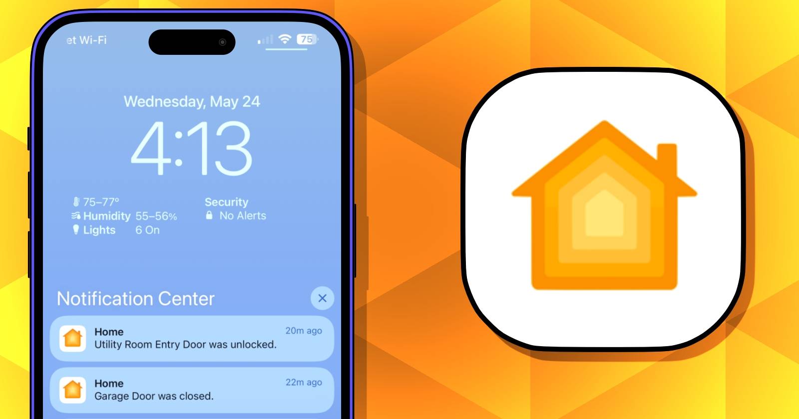 Экран iOS 16 с уведомлениями приложения Дом