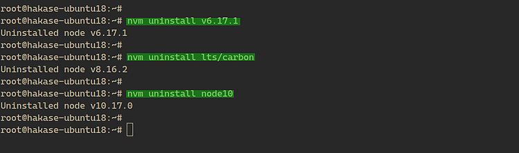 Удаление версии Node.js через nvm