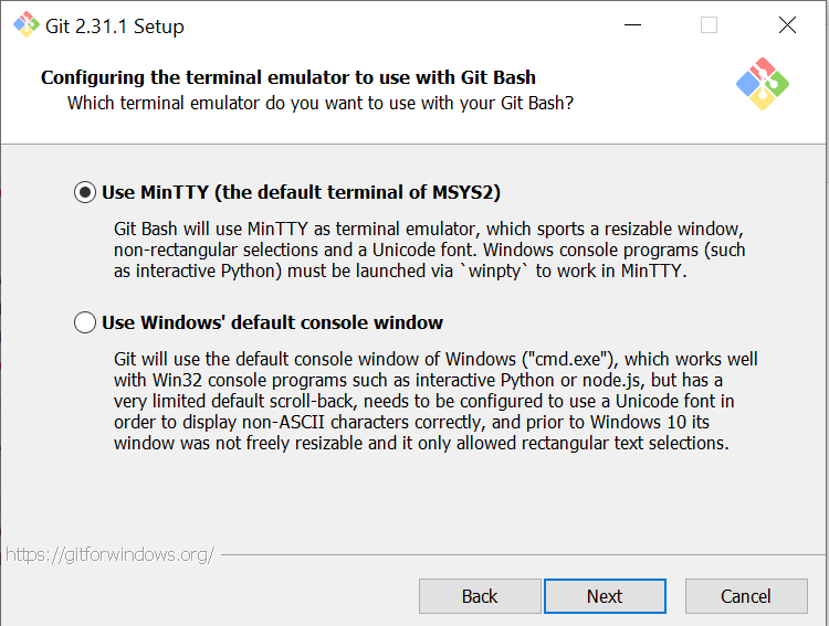 Выбор терминала для Git Bash