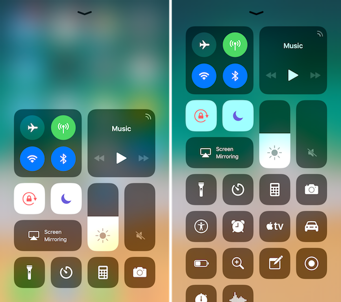 Набор настраиваемых быстрых действий в Центре управления