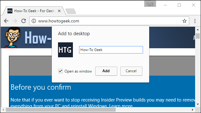 Окно настройки ярлыка Chrome: имя и опция открытия в окне