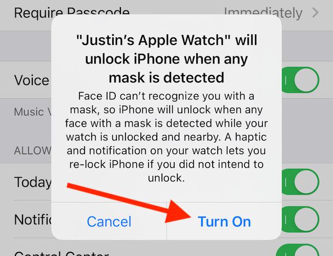 Нажмите кнопку «Turn On» для подтверждения