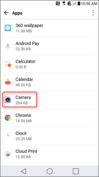 Скриншот раздела разрешений для приложения Камера