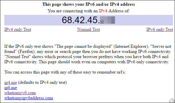Сайт ip4.me показывает публичный IP