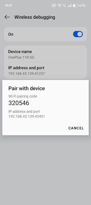 Device's IP Address And Pairing Code