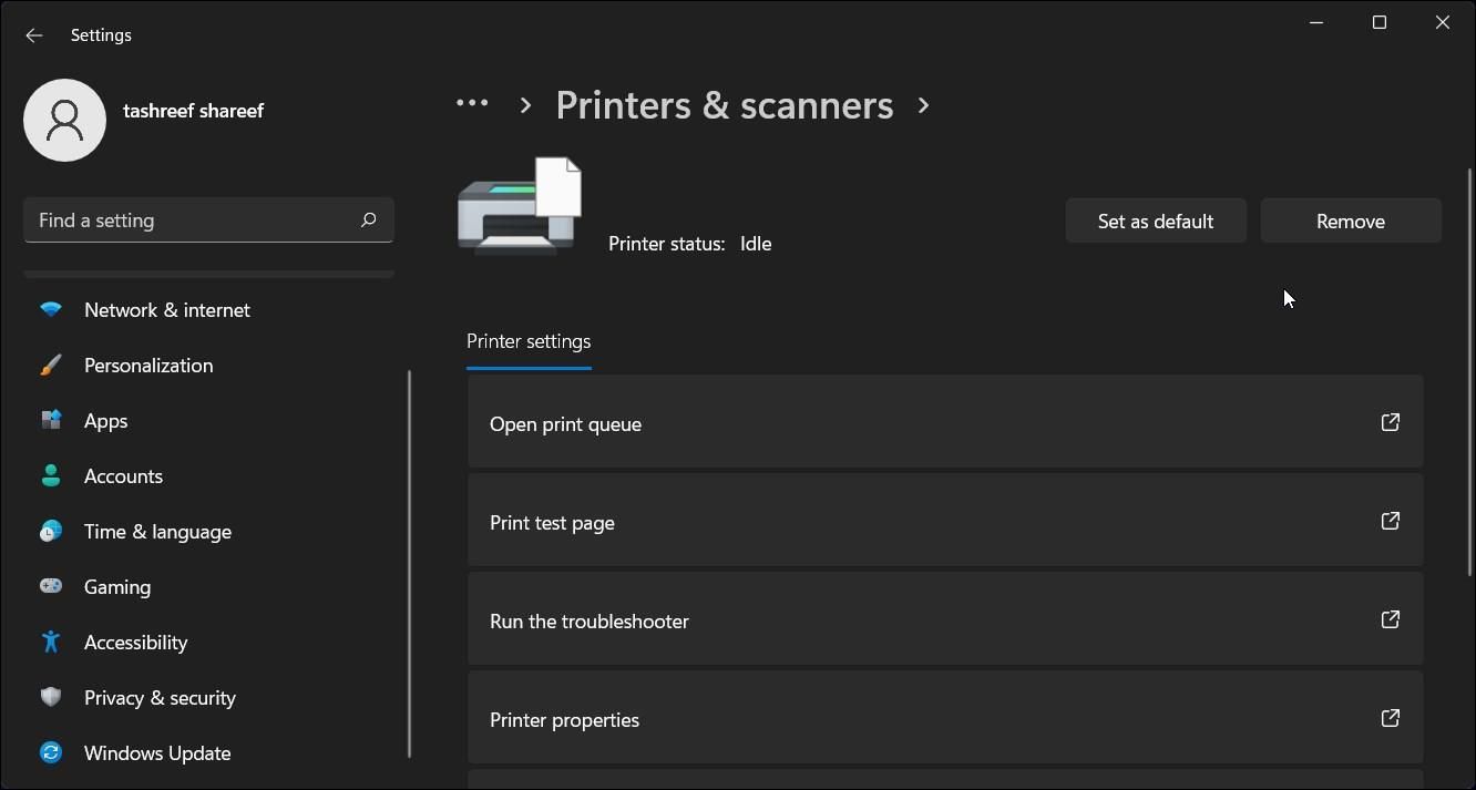 Remove Printer Option in Windows 11 Settings App
