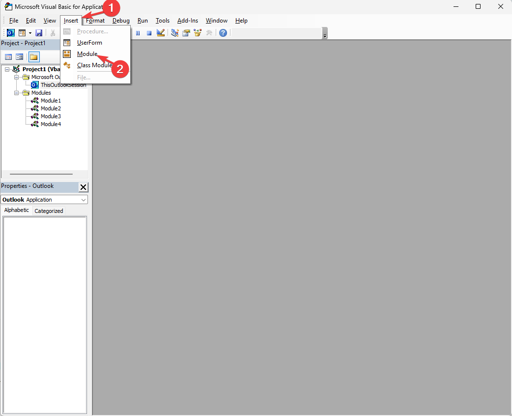 Вставка модуля в Visual Basic Editor
