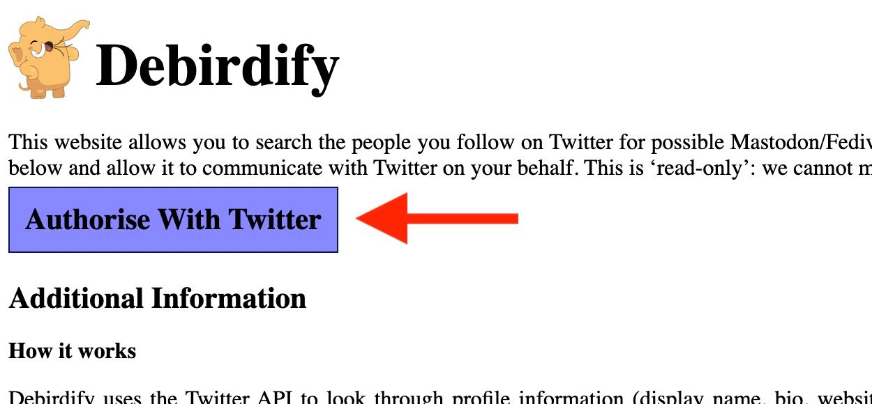 Кнопка авторизации Debirdify