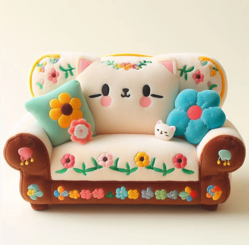 Яркая цветная кошачья лежанка, выглядящая как изображение, созданное ИИ