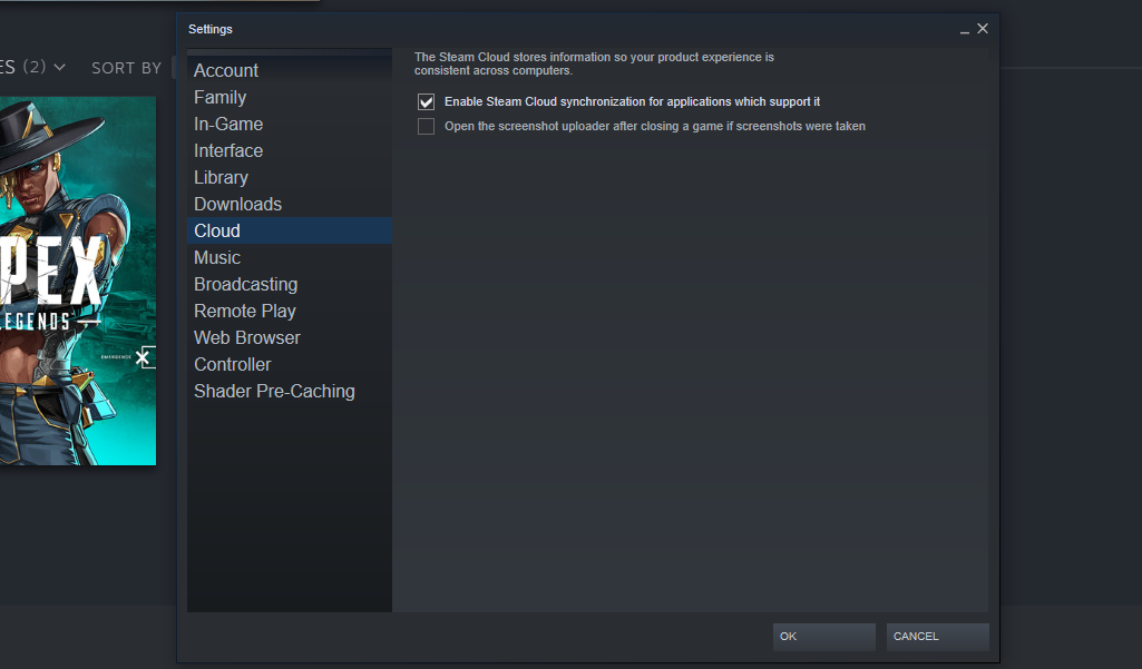 Удаление файлов игры Steam из облака