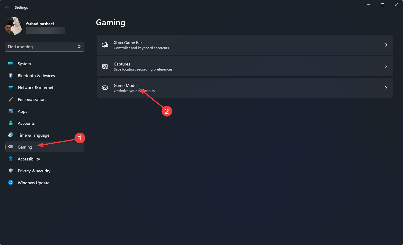 Режим игры: интерфейс настроек Windows