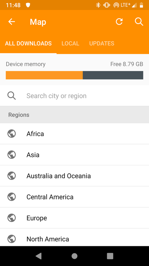 OsmAnd android app listing maps to download.