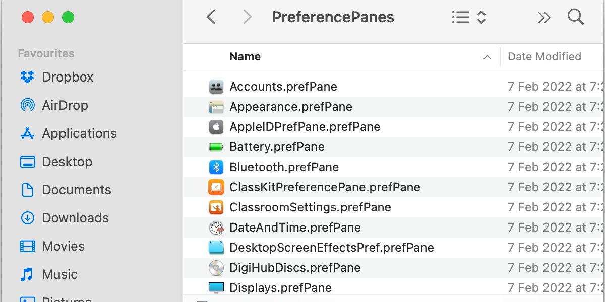Папка PreferencePanes в Finder на macOS